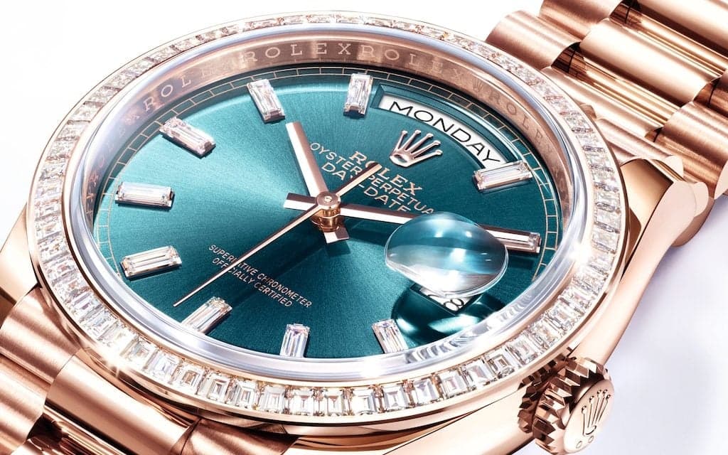 Rolex Day-Date in Everose gold with diamond-set bezel and dial