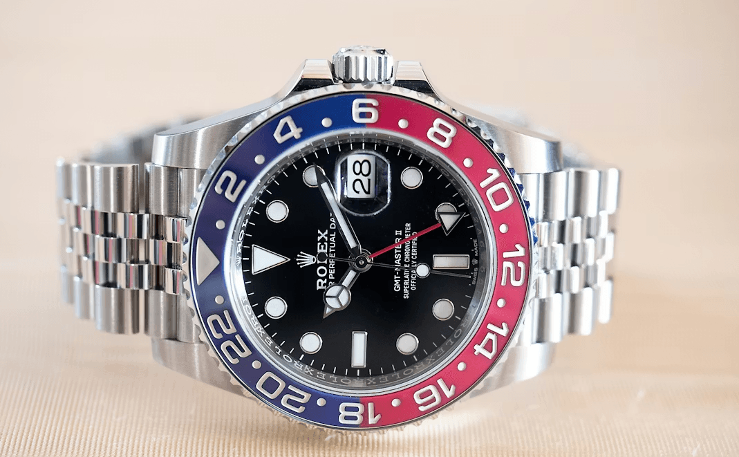 Rolex GMT-Master II with Pepsi bezel showing the iconic blue and red Cerachrom ceramic insert
