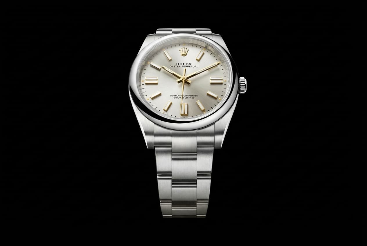 Rolex Oyster Perpetual showing the clean time-only dial design