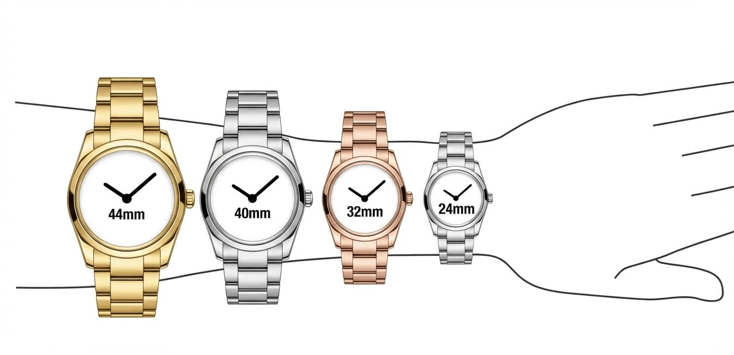 Rolex size chart comparing different case diameters across the current lineup